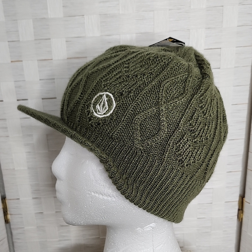 Volcom Olive Green Knit Visor Beanie